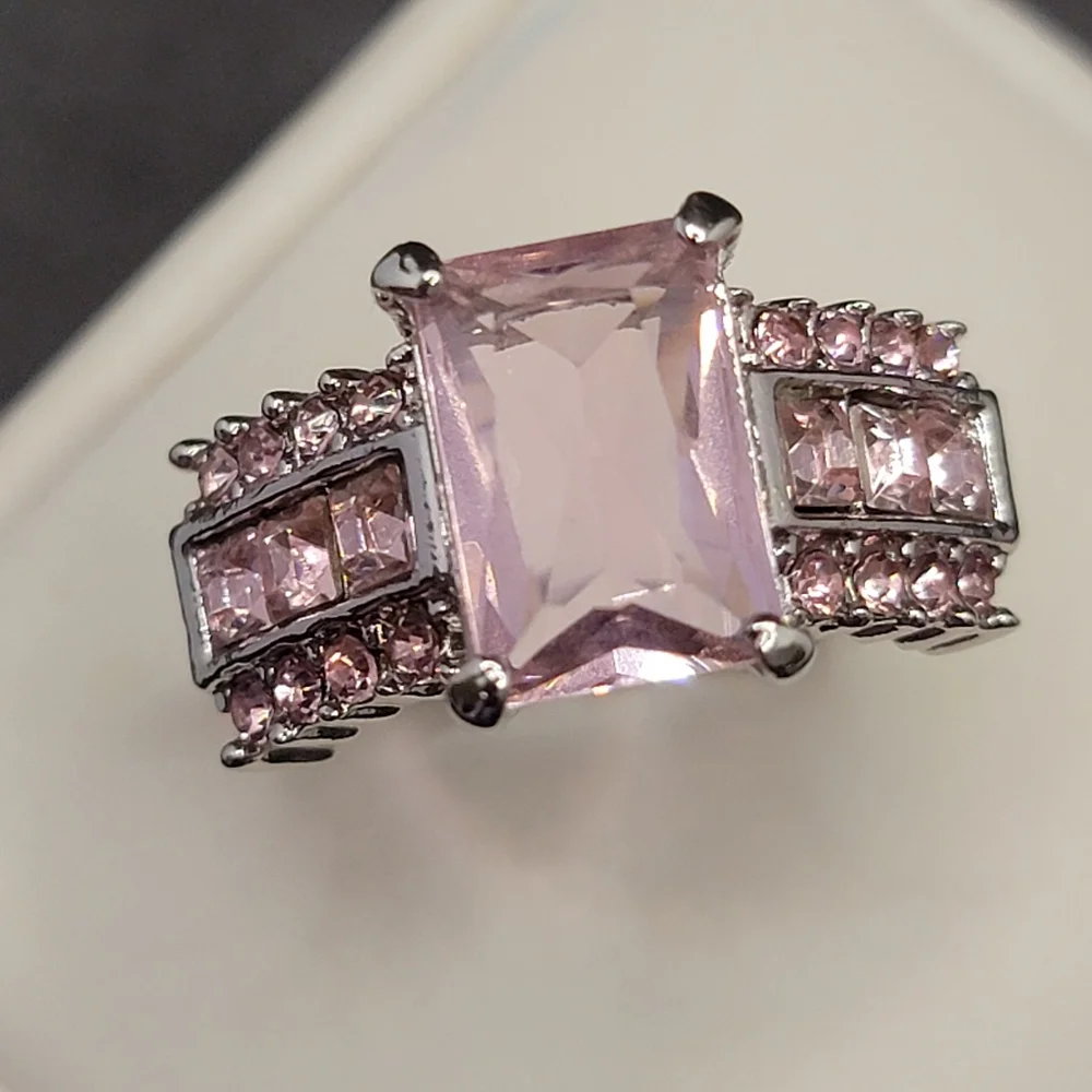Silver Tone Simulated Pink Gemstone Ring